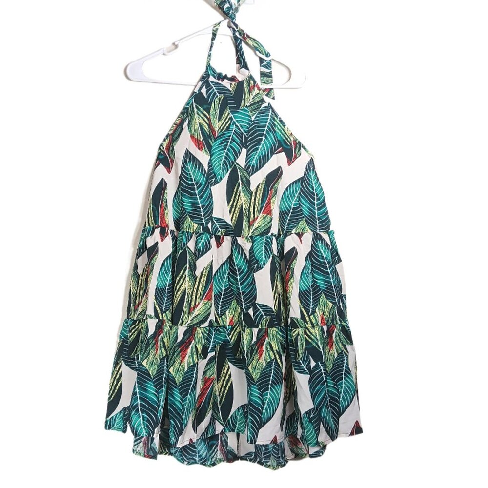 CUPSHE Floral Mini Dress Womens M Halter Top Backless Tiered Casual Tropical New